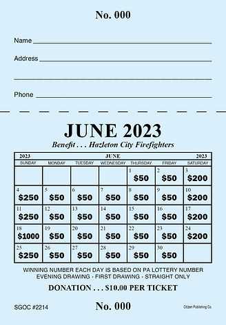 lottery calendar template