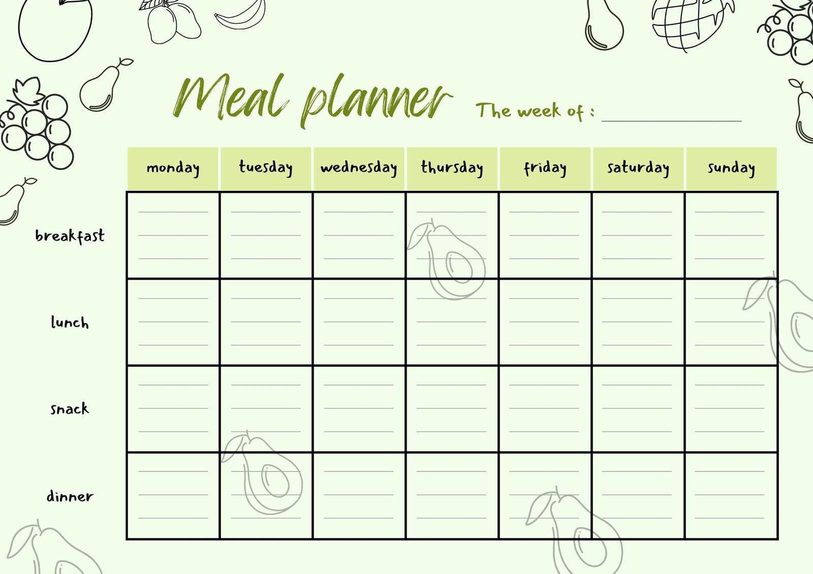 lunch menu calendar template