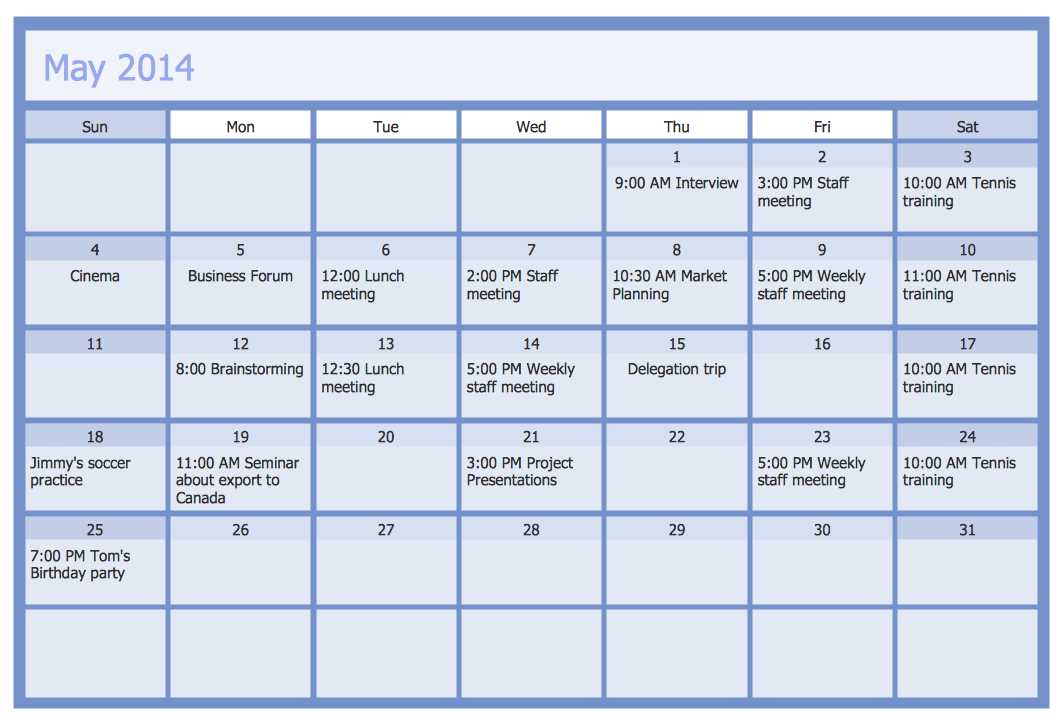 management calendar template