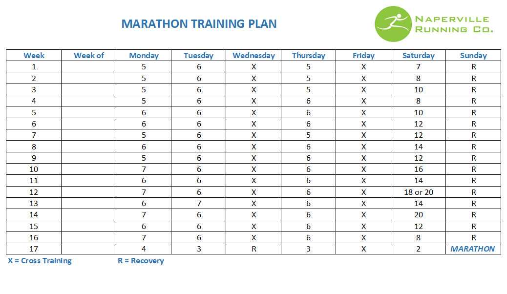 marathon training calendar template