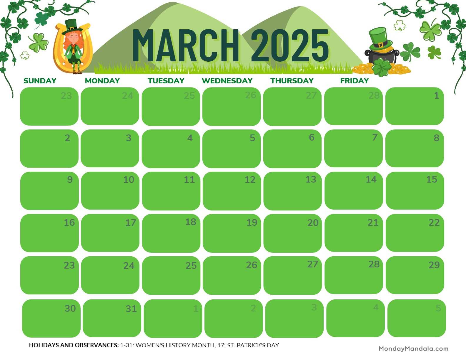 march 2025 calendar template free