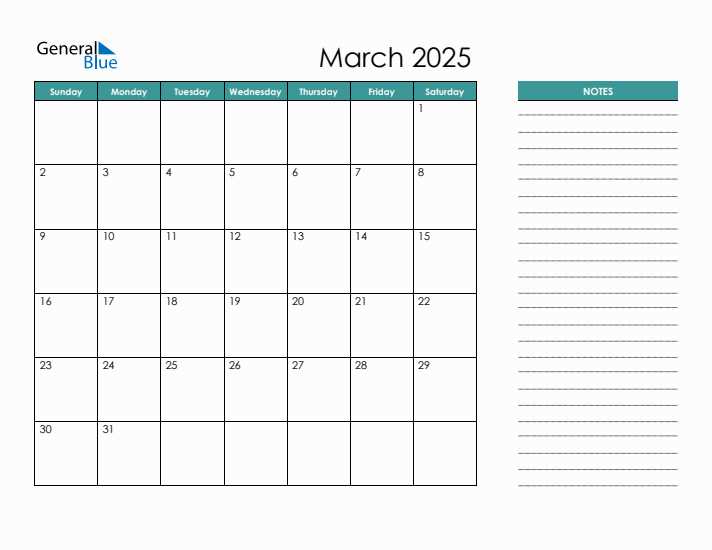 march calendar template 2025