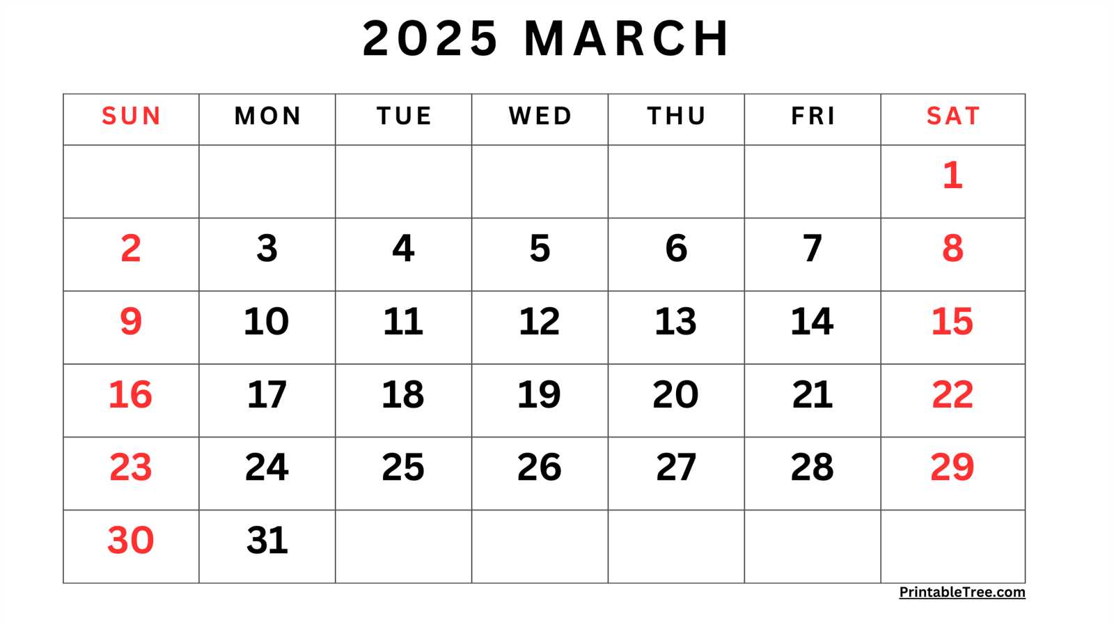 march calendar template 2025