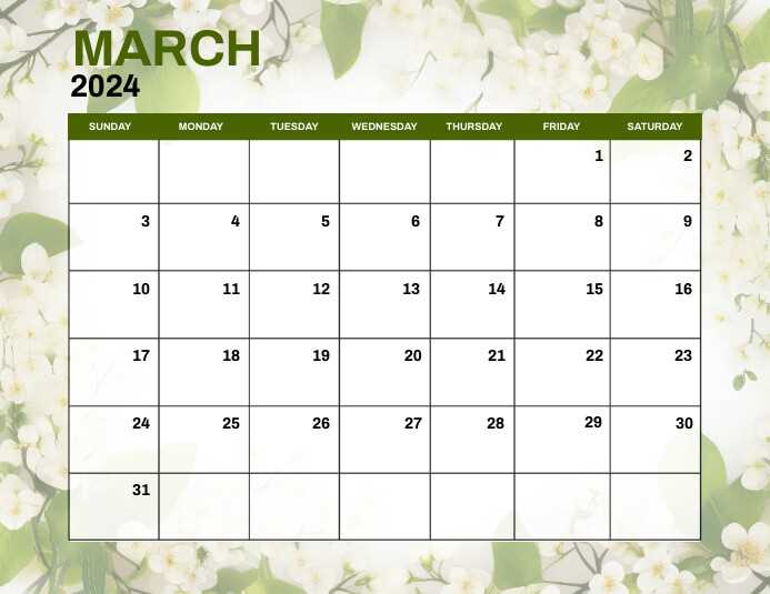 march calendar template printable