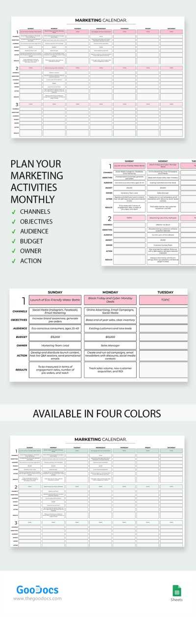 marketing activities calendar template