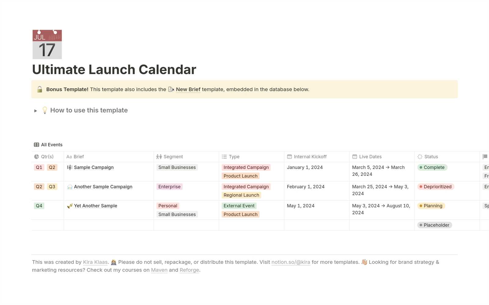 marketing event calendar template