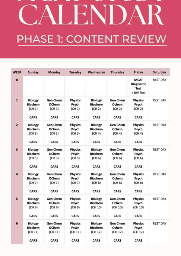 mcat study calendar template