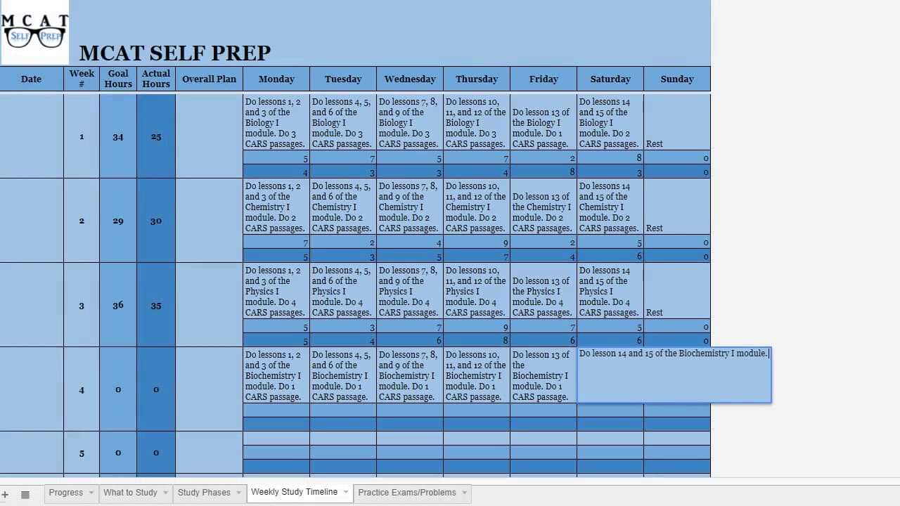 mcat study calendar template