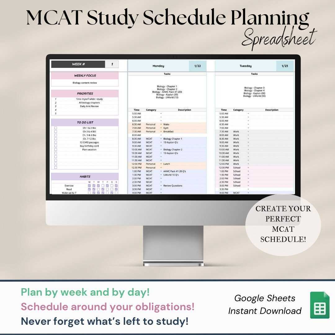 mcat study calendar template