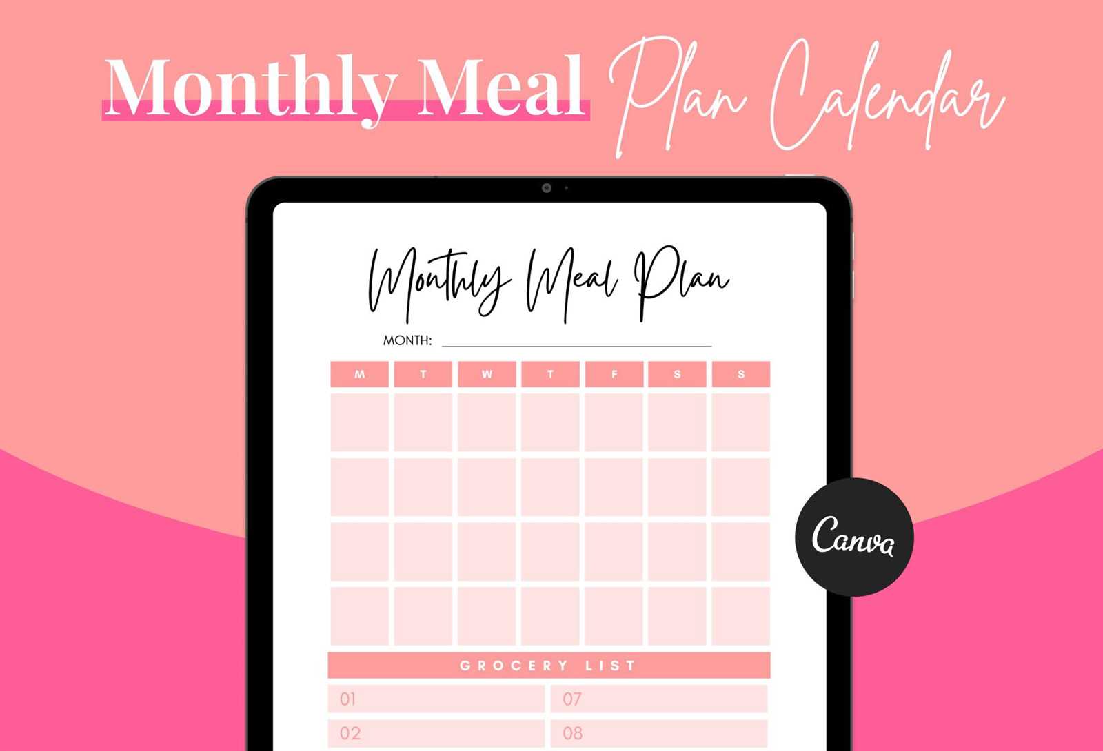 meal plan calendar template