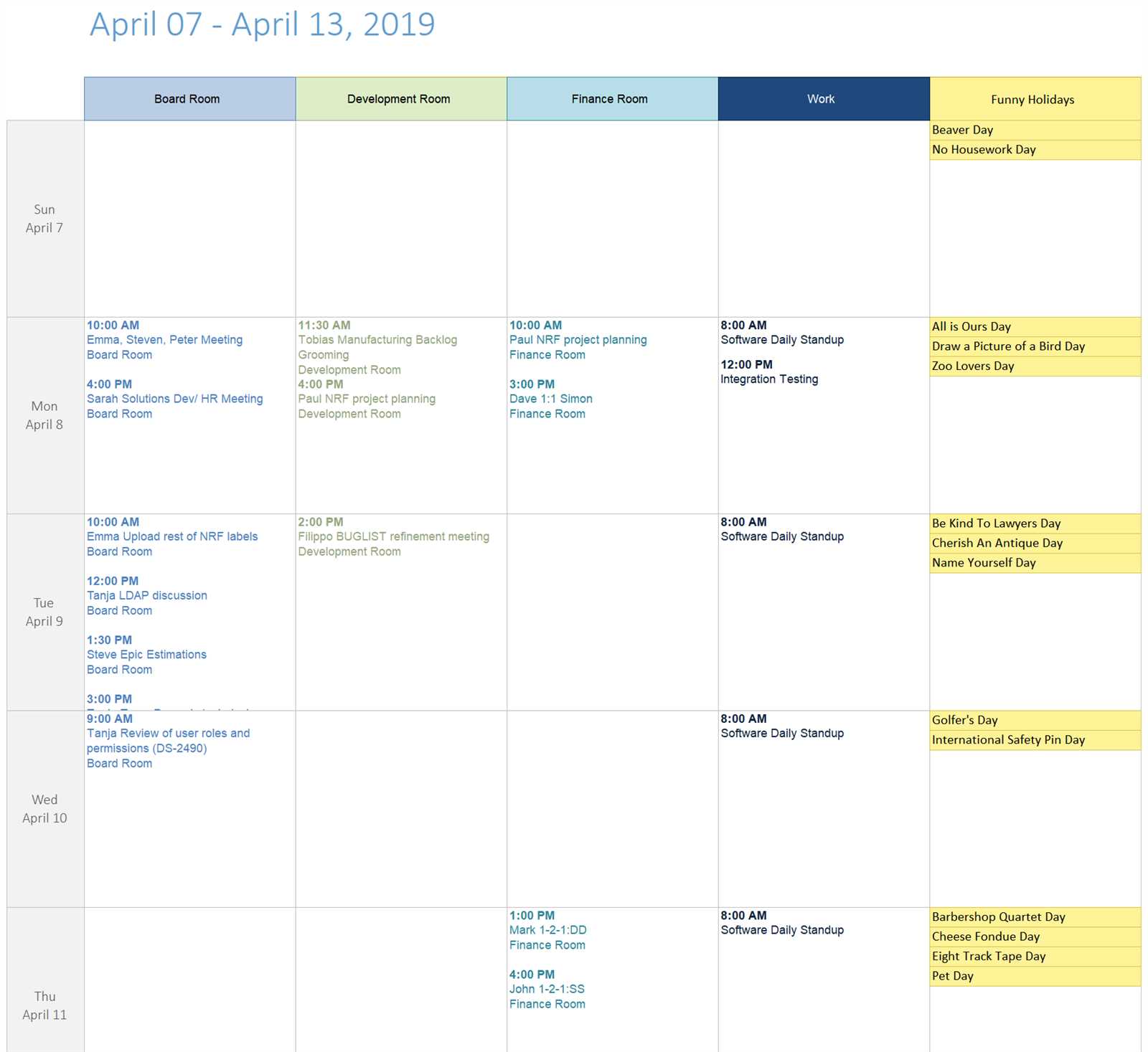 meeting room calendar template