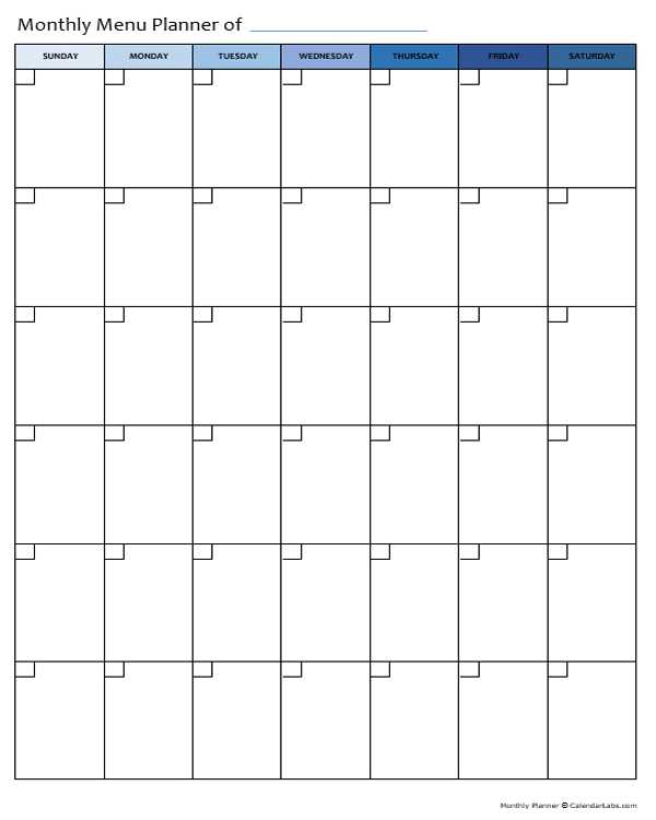 menu calendar template