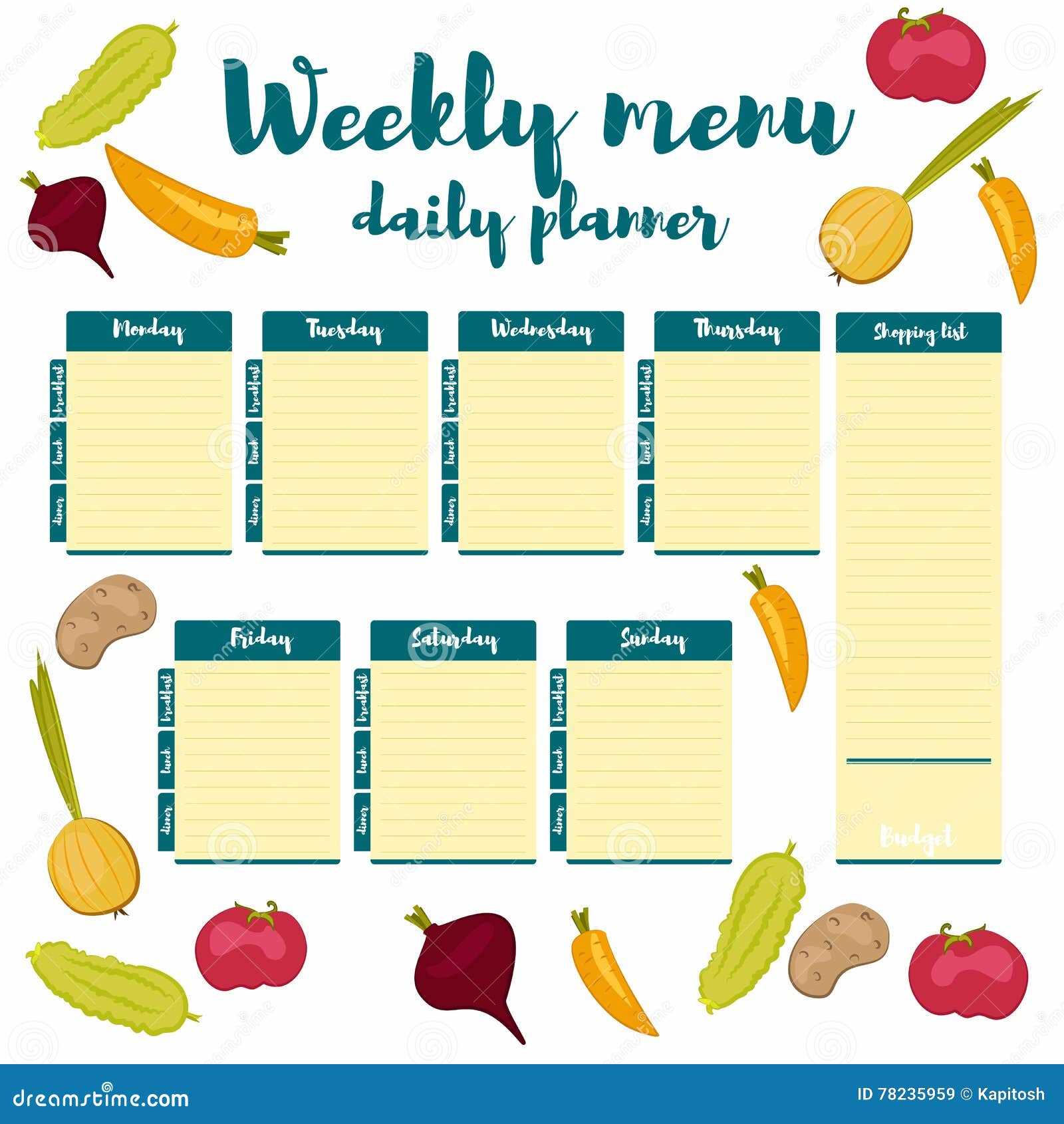 menu calendar template