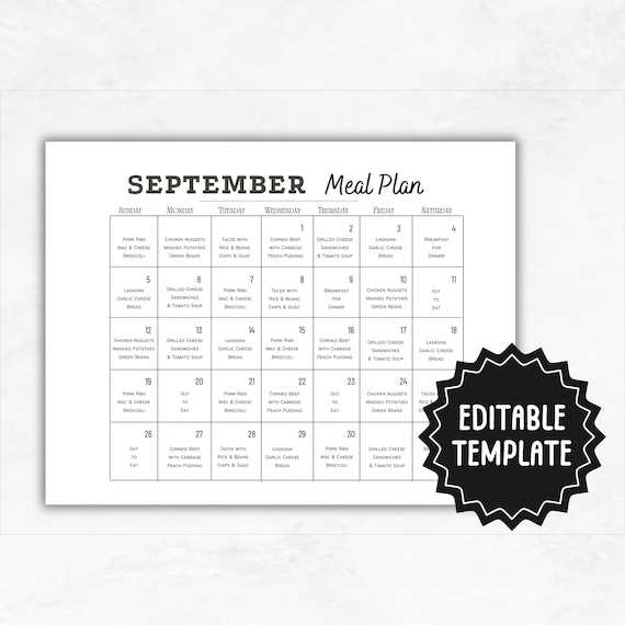 menu calendar template