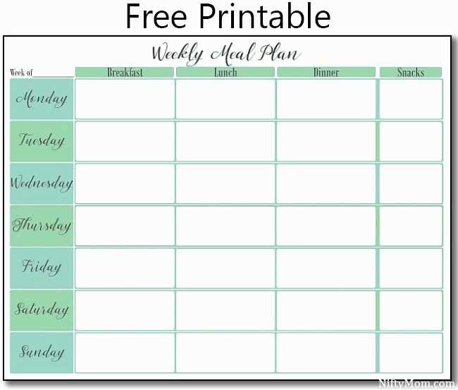 menu planner calendar template