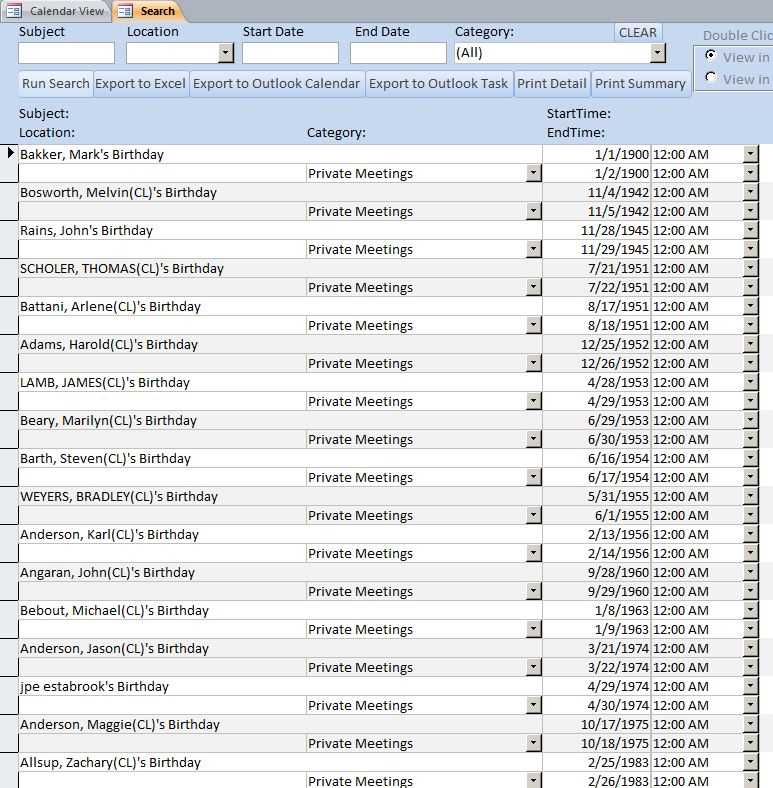 microsoft access calendar form template