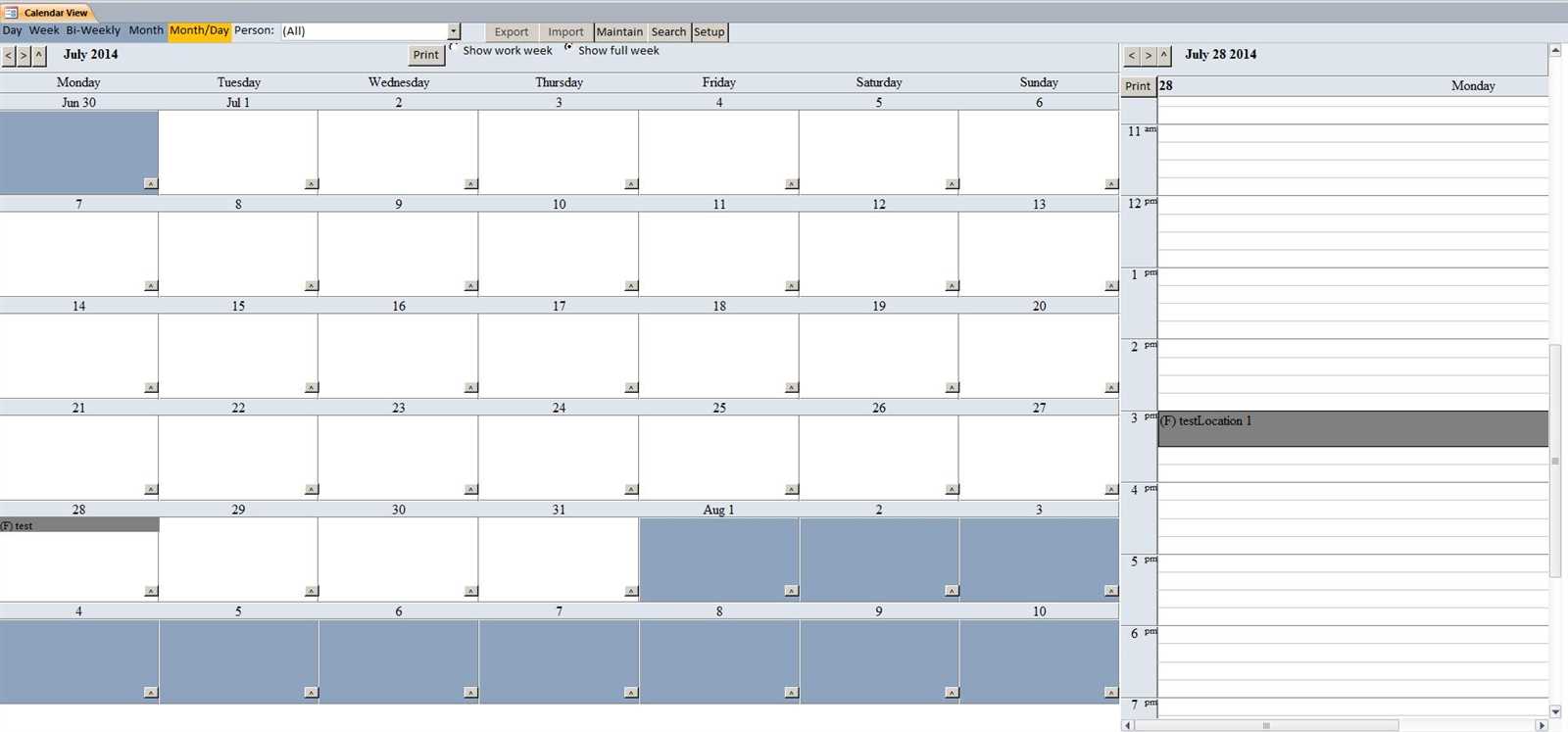 microsoft access calendar template