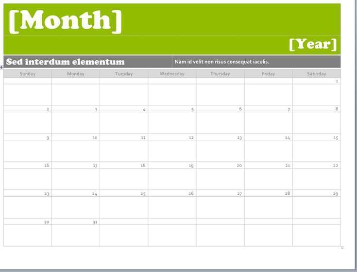 microsoft monthly calendar template