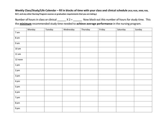 monday through sunday weekly calendar template