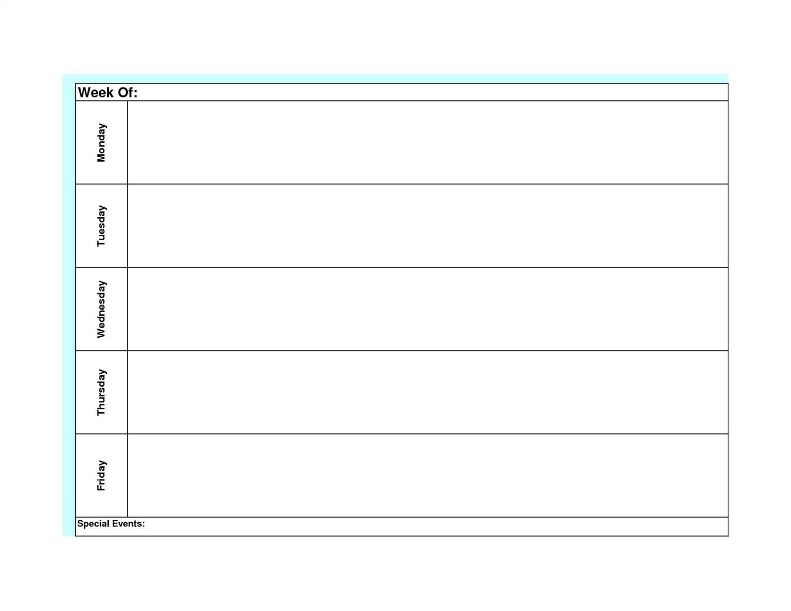 monday thru friday calendar template free