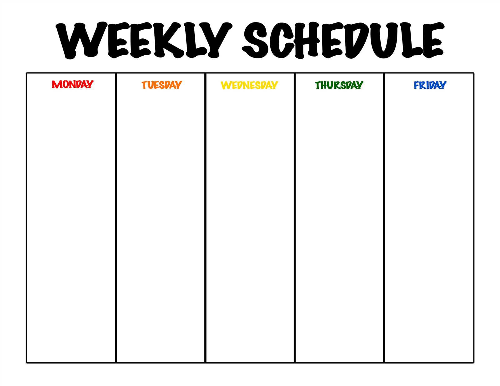 monday thru friday calendar template free