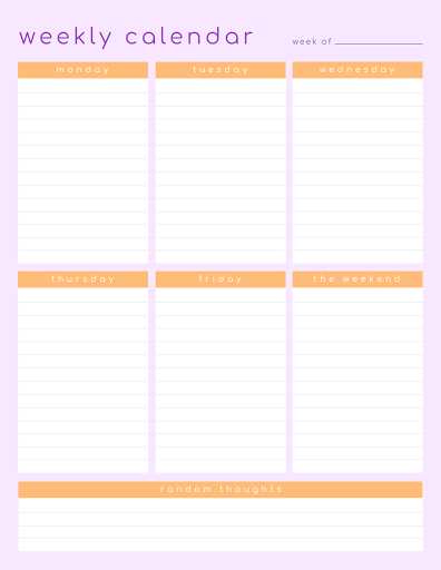 monday to sunday weekly calendar template