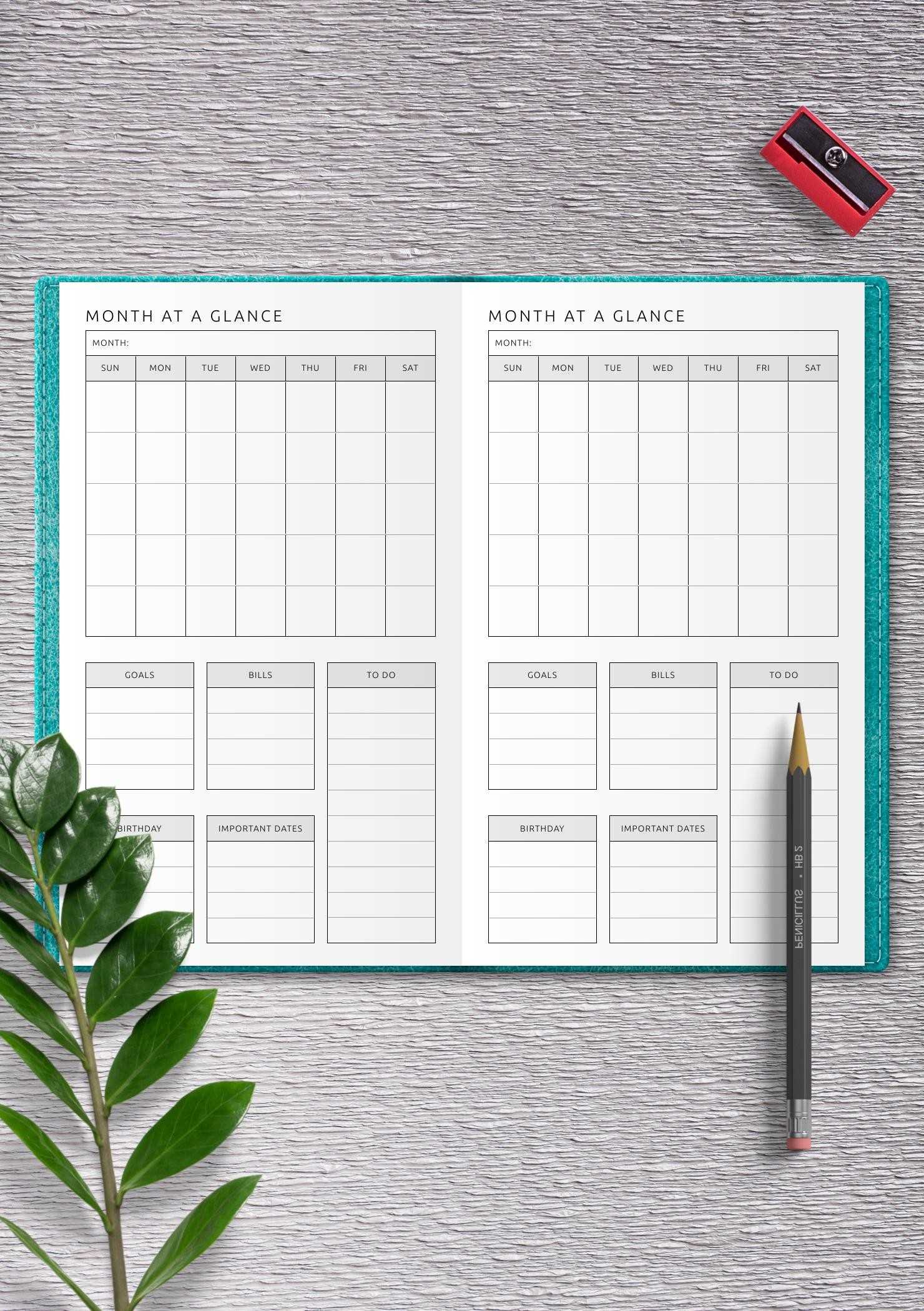 month at a glance calendar template