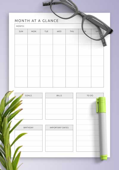 month at a glance calendar template