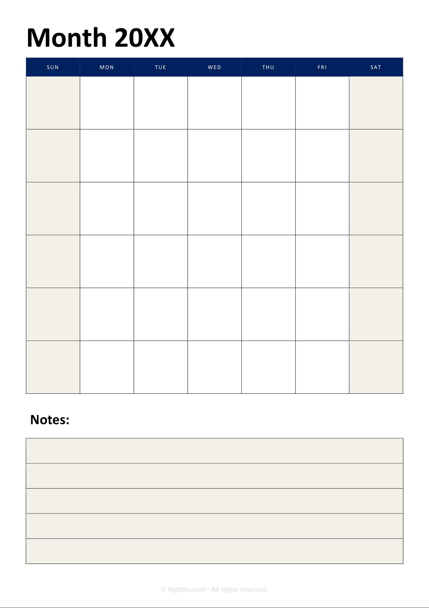 month blank calendar template