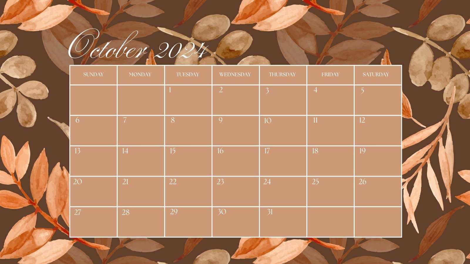 month of october calendar template