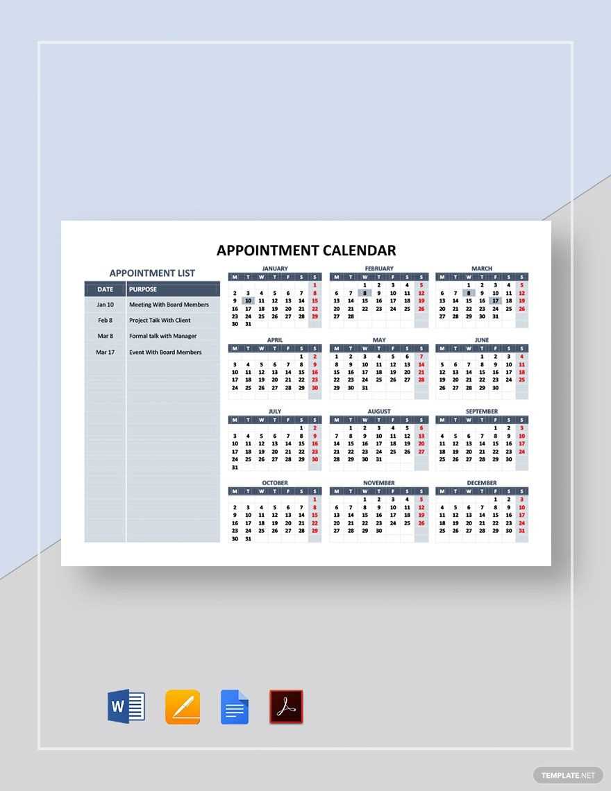 monthly appointment calendar template