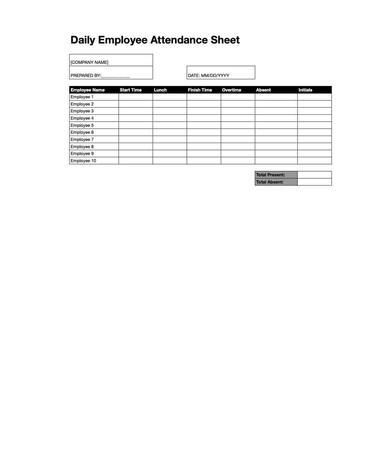 monthly attendance calendar template