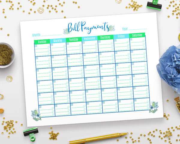 monthly bill pay calendar template