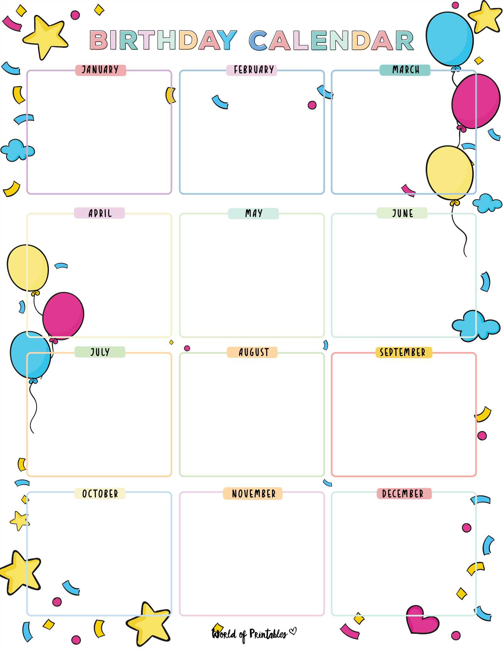 monthly birthday calendar template