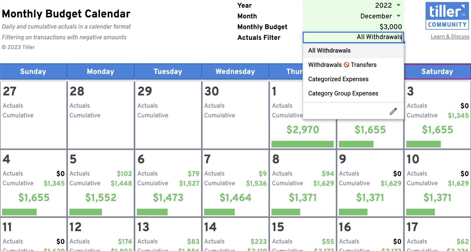 monthly budget calendar template