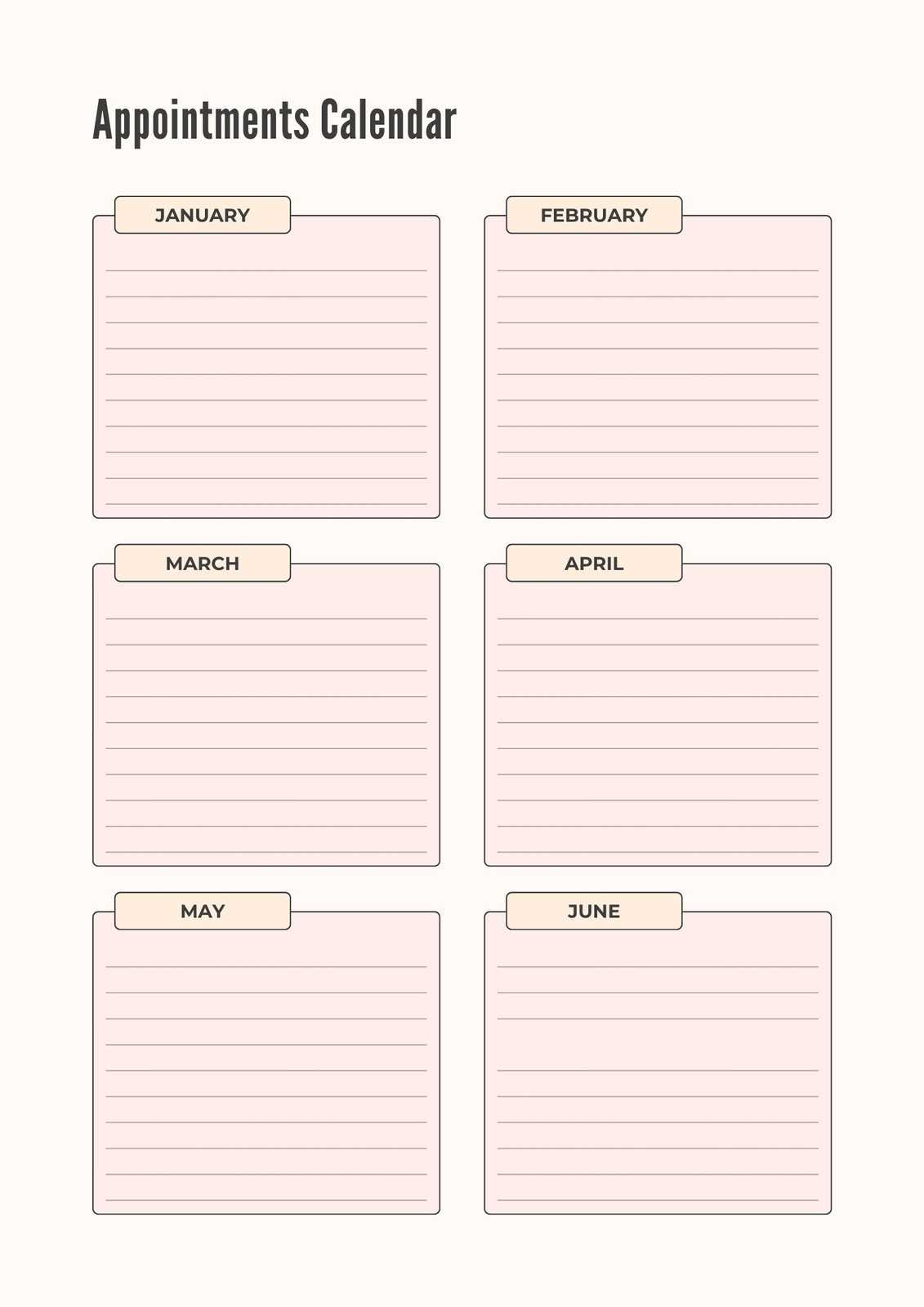 monthly calendar appointment template