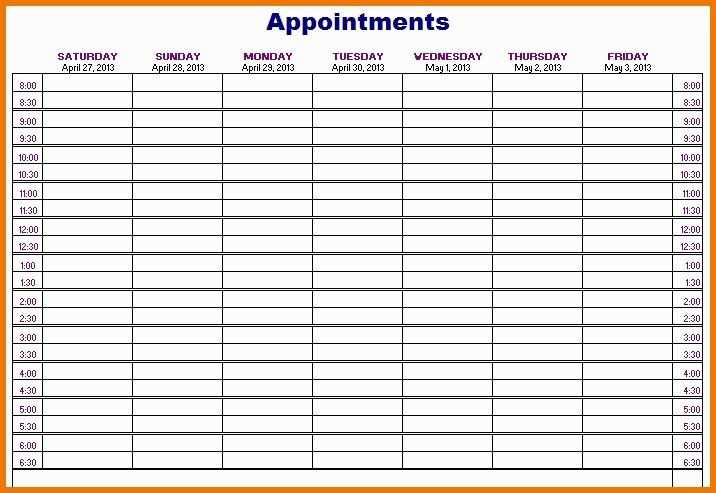 monthly calendar appointment template