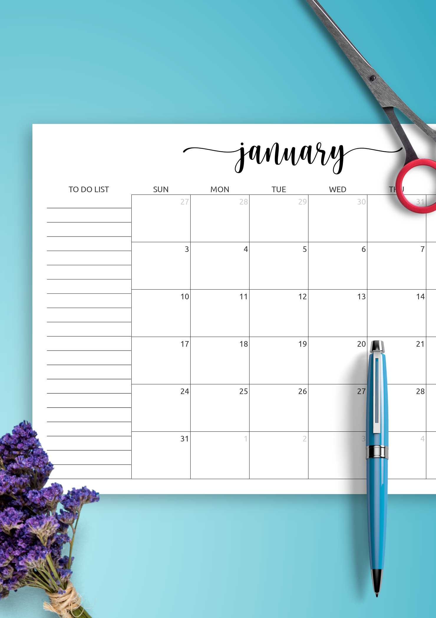 monthly calendar list template