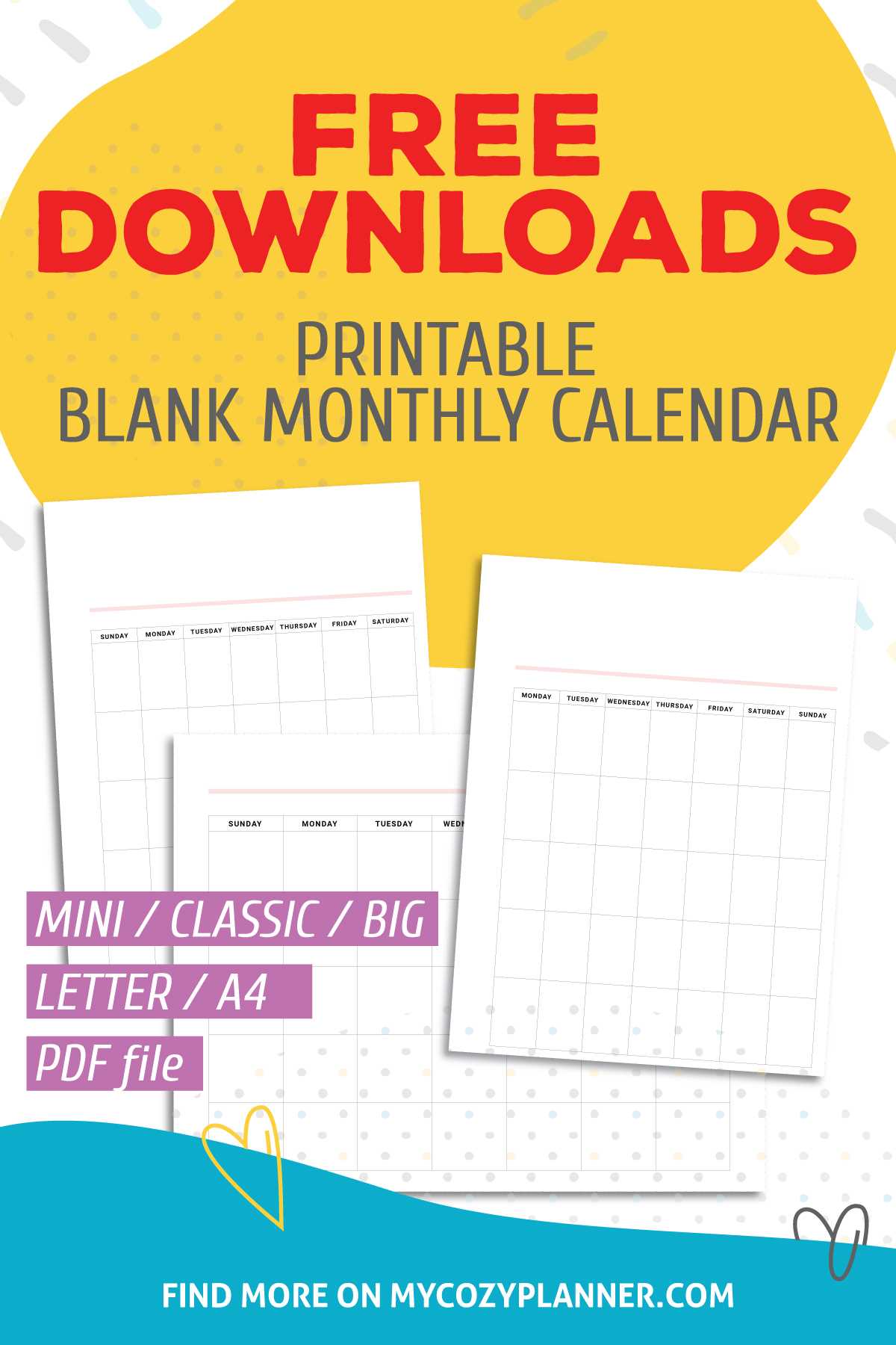 monthly calendar printable template