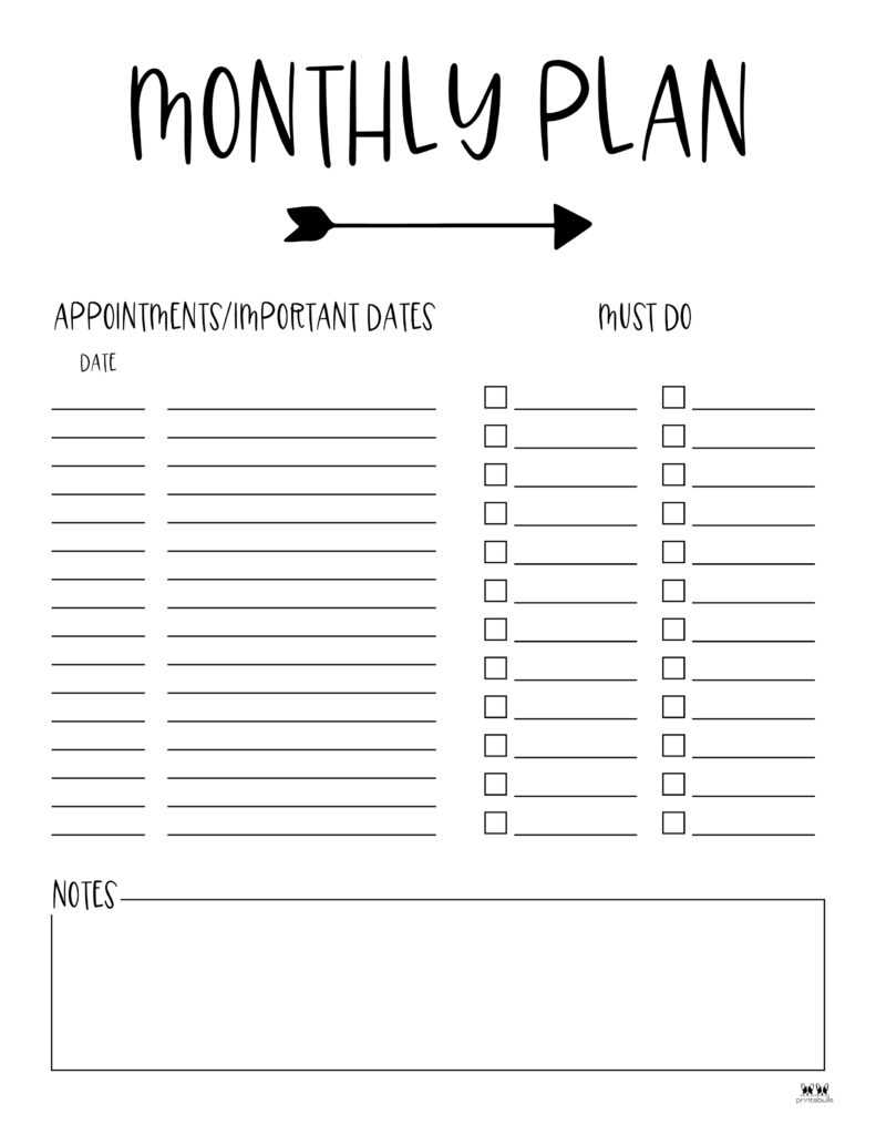 monthly calendar task list template