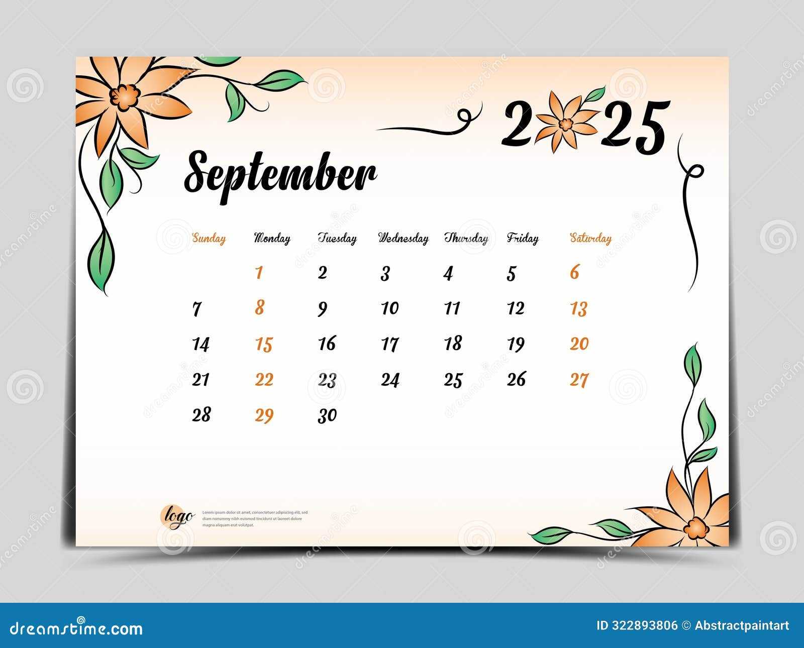 monthly calendar template 2025 september