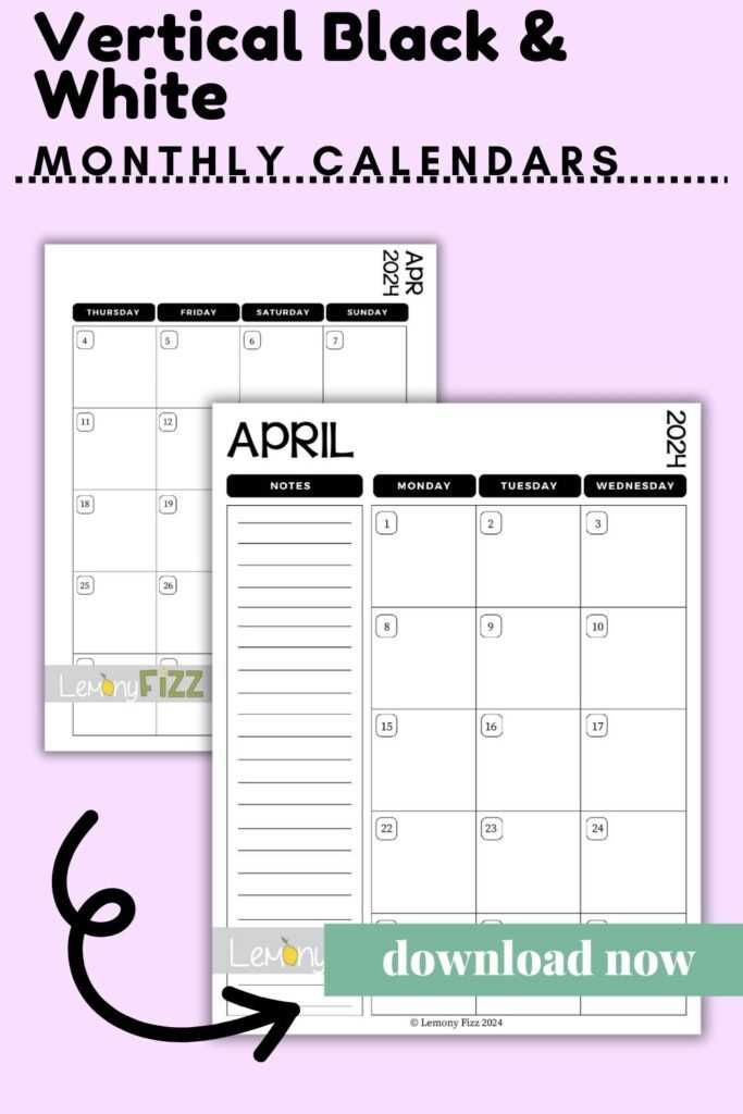 monthly calendar template free printable