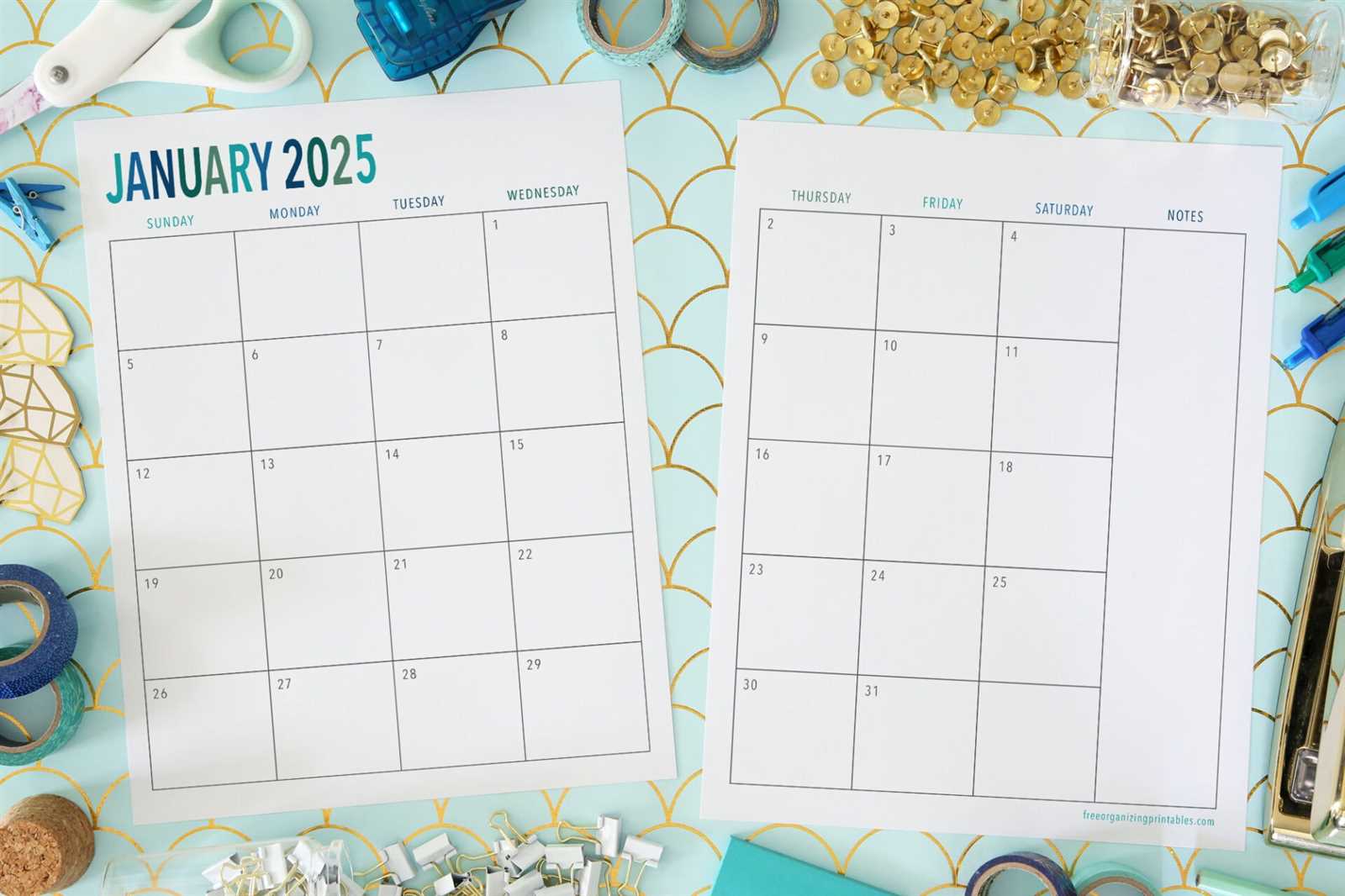 monthly calendar template january 2025