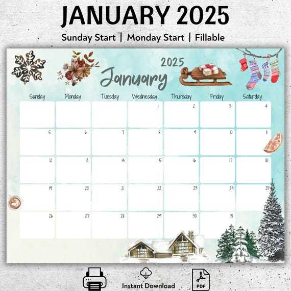 monthly calendar template january 2025