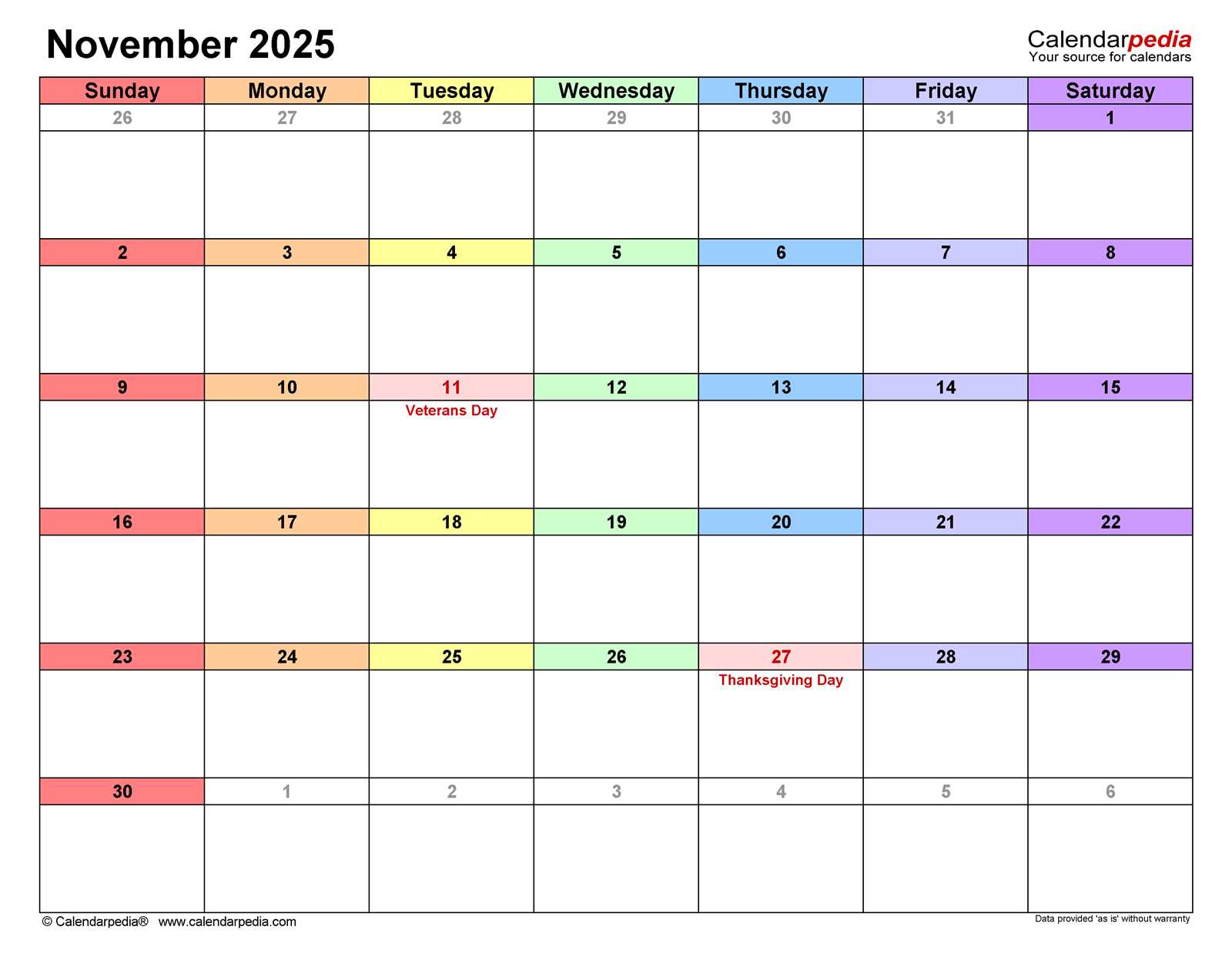 monthly calendar template november 2025