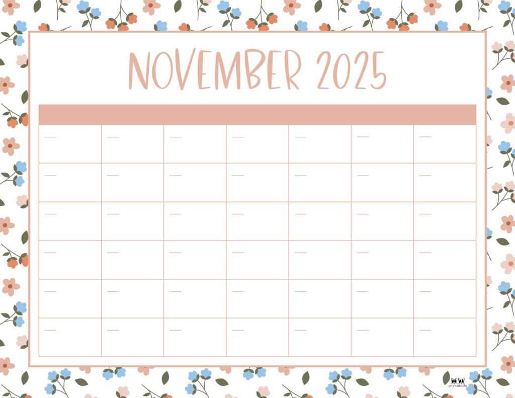 monthly calendar template november 2025