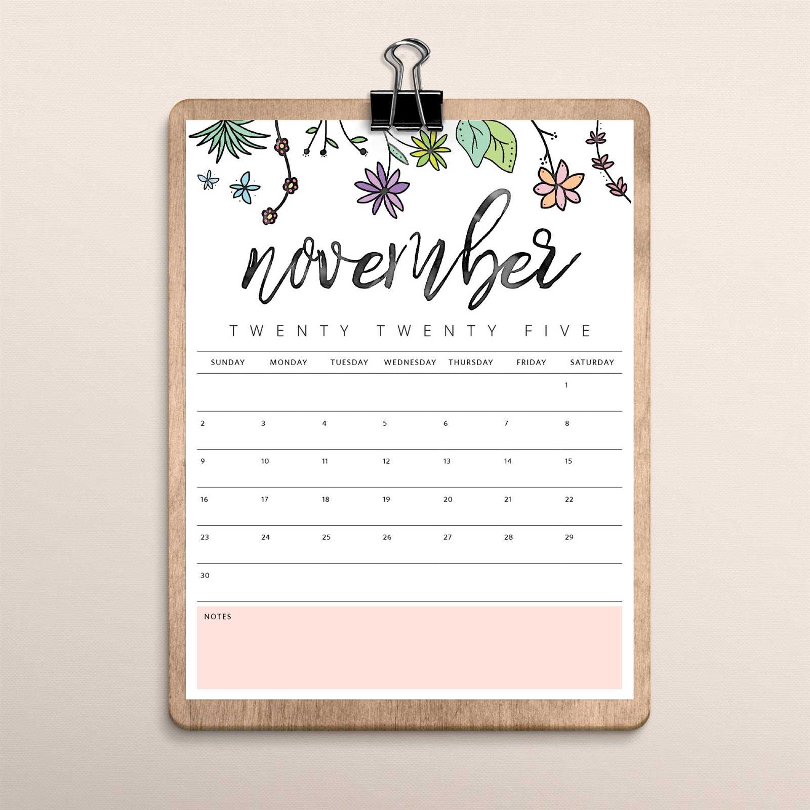 monthly calendar template november 2026