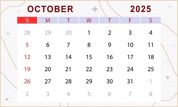 monthly calendar template october 2025