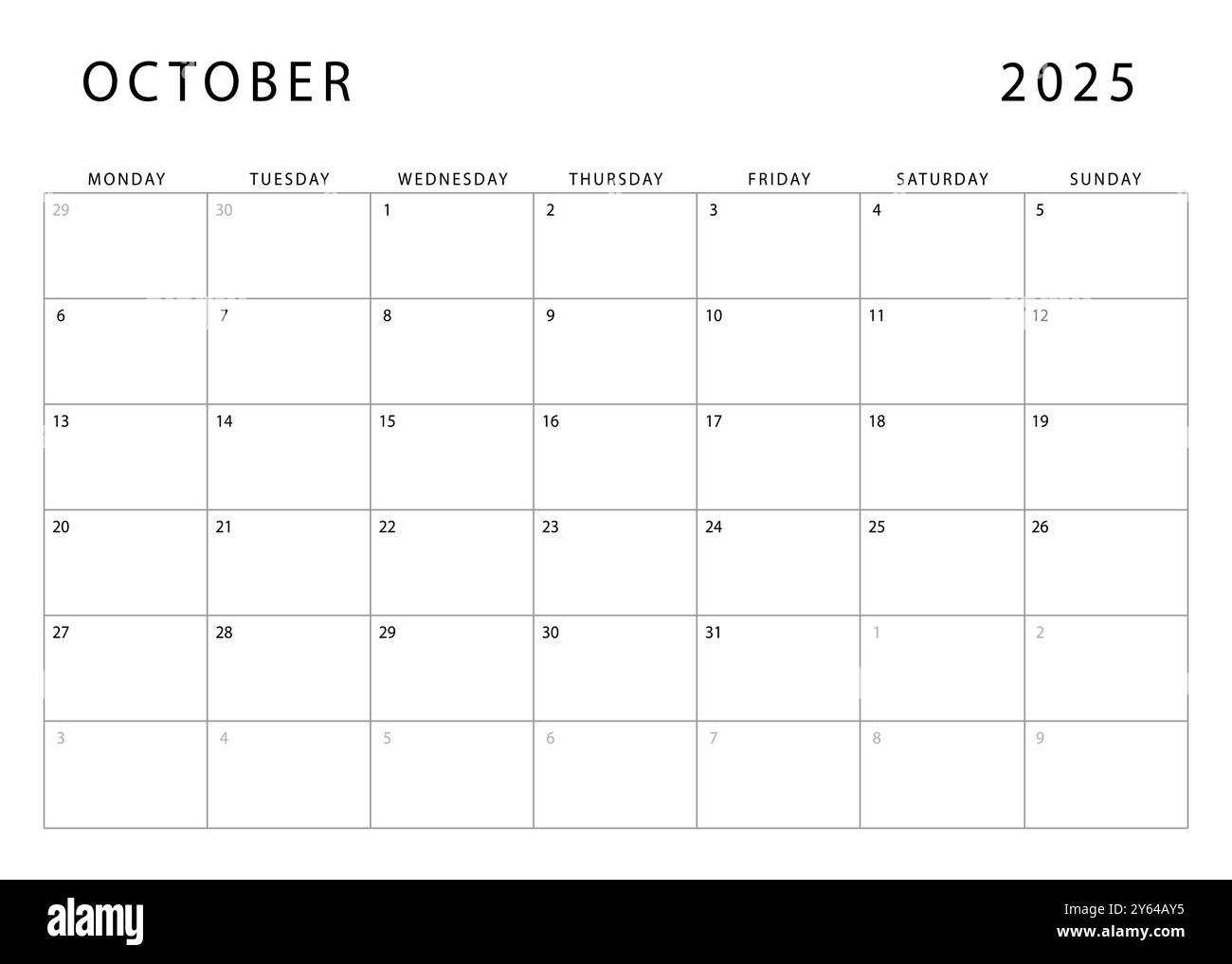 monthly calendar template october 2025