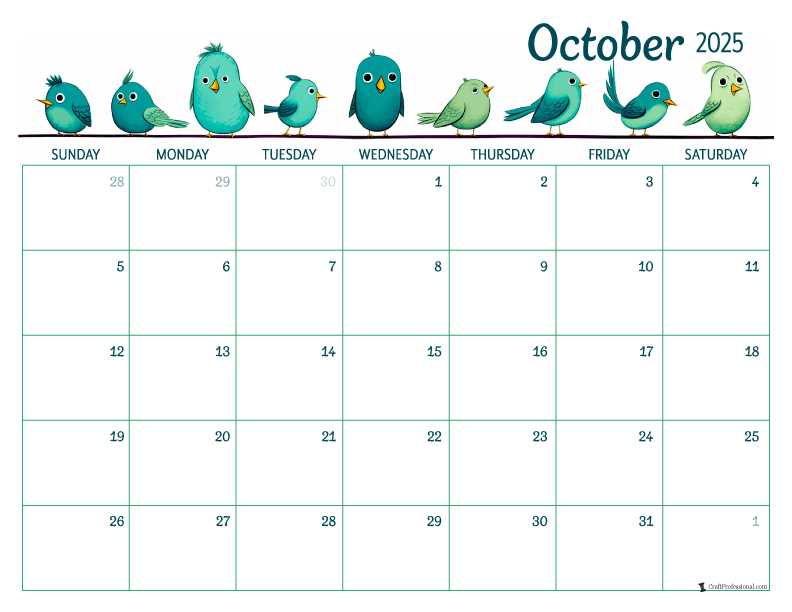 monthly calendar template october 2025